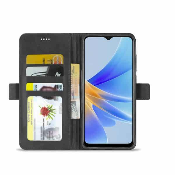 Oppo A17 SupRShield Wallet Leather Card Holder Flip Protective Shockproof Case Cover (Black)
