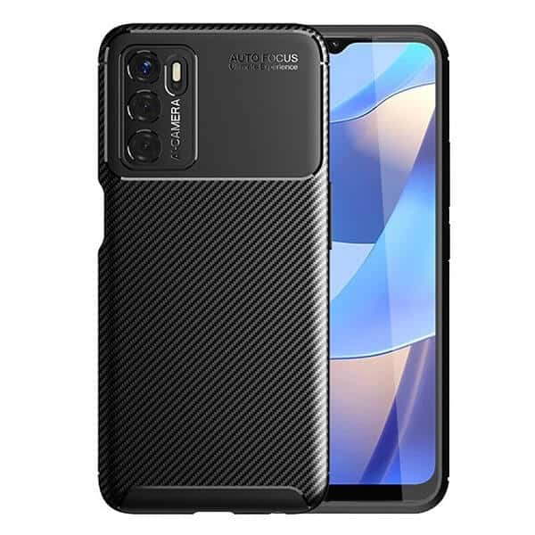 Oppo A54S Case Shockproof Heavy Duty Rugged Anti Knock Matte Carbon Fiber Back Cover (Black)
