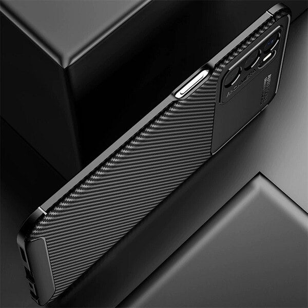 Oppo A54S Case Shockproof Heavy Duty Rugged Anti Knock Matte Carbon Fiber Back Cover (Black)