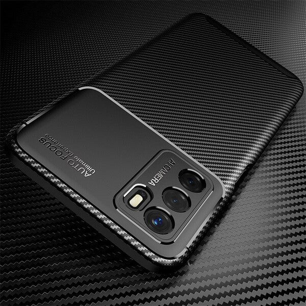 Oppo A54S Case Shockproof Heavy Duty Rugged Anti Knock Matte Carbon Fiber Back Cover (Black)