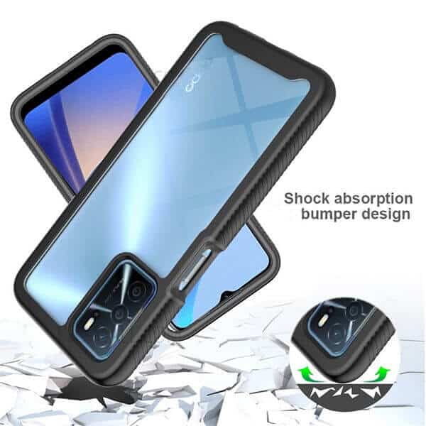Oppo A54S Military Grade Full Body Shockproof Clear Heavy Duty Case Bumper Drop Protection Tough Cover (Black)