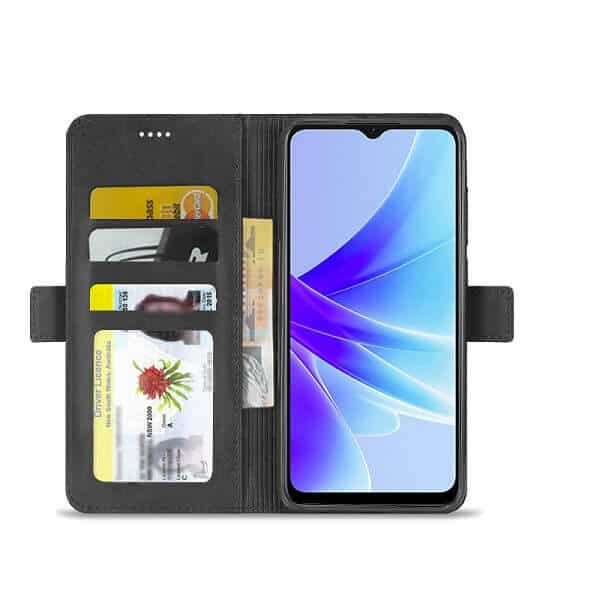 Oppo A57S A57 5G Wallet Case Flip Leather Card Slots Magnetic Stand Cover (Black)