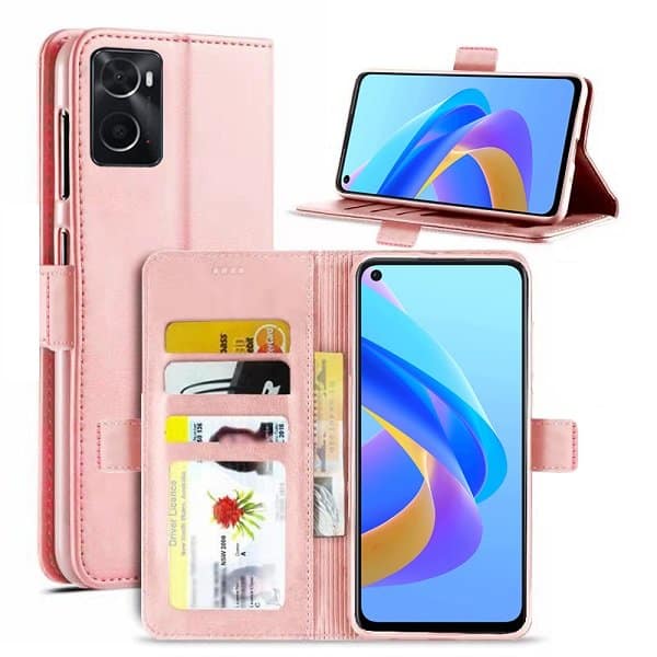 Oppo A76 SupRShield Wallet Leather Card Holder Flip Protective Shockproof Magnetic Case Cover (Rose Gold)