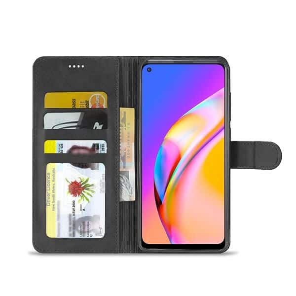 Oppo A94 5G Wallet Case Flip Leather Card Slots Magnetic Stand Cover (Black)