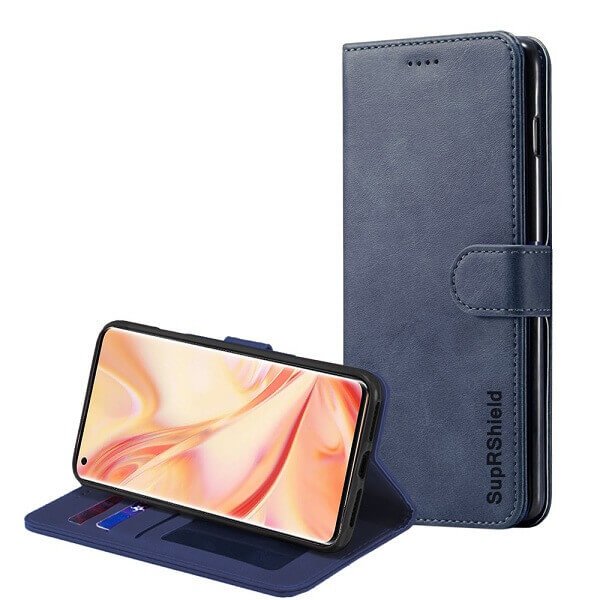 Oppo Find X2 Pro Wallet Case Flip Leather Card Slots Cover (Navy Blue)