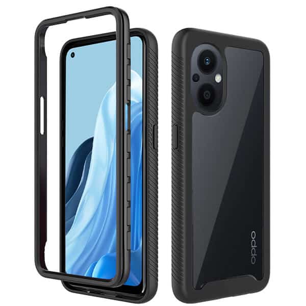 Oppo Reno 8 Lite 5G Military Grade Shockproof Clear Heavy Duty Case Bumper Drop Protection Tough Cover (Black)