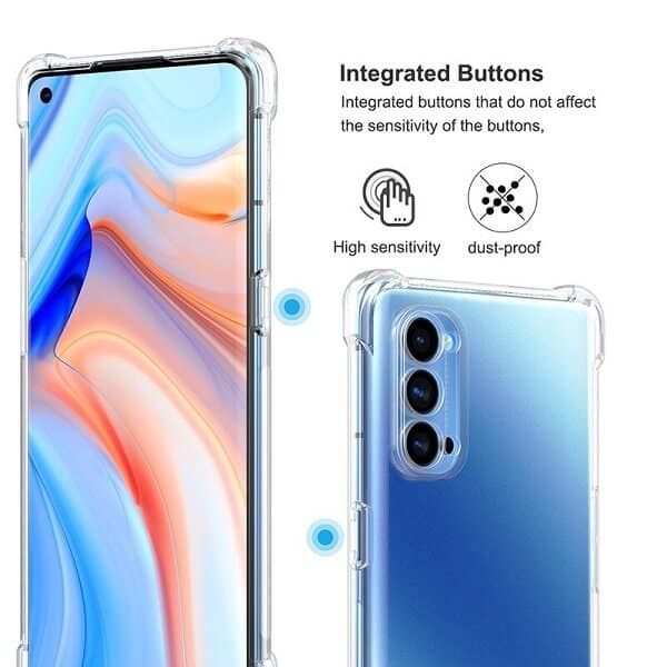 Oppo Reno4 5G Clear Case Shockproof Tough Gel Transparent Air Cushion Heavy Duty Phone Back Cover (Clear)