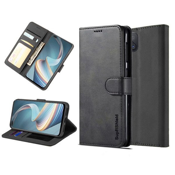 Oppo Reno4 Z 5G Wallet Case Flip Leather Card Slots Pocket Magnetic Stand Cover (Black)
