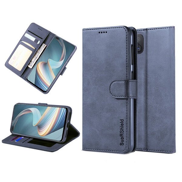Oppo Reno4 Z 5G Wallet Case Flip Leather Card Slots Pocket Magnetic Stand Cover (Navy Blue)