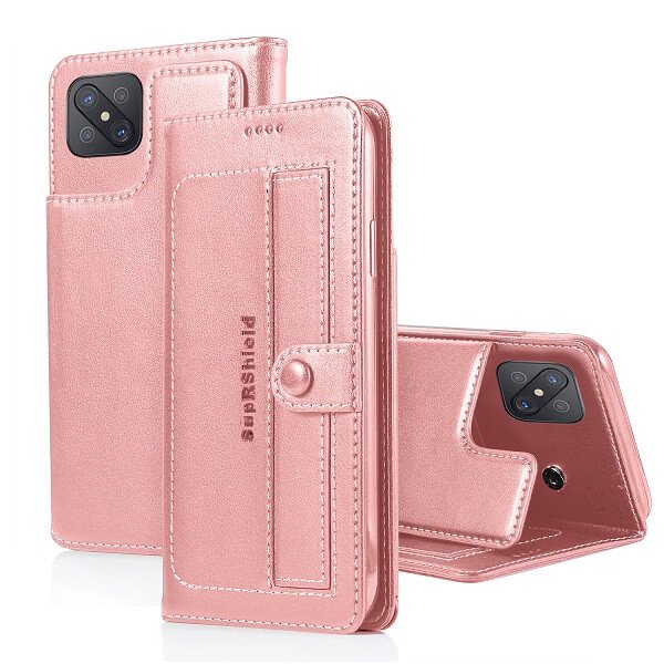Oppo Reno4 Z 5G Wallet Case Flip Leather Card Slots Pocket Magnetic Stand Cover (Rose Gold)