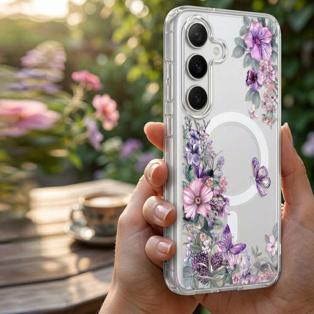 For Samsung Galaxy S26/S25/S24 Ultra Cute Floral Flower Pattern Hard Clear MagSafe Magnetic Protective Back Case Cover