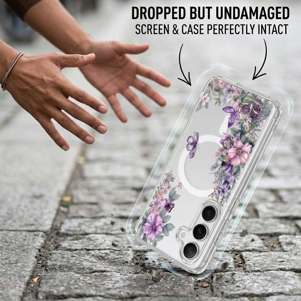 For Samsung Galaxy S26/S25/S24 Ultra Cute Floral Flower Pattern Hard Clear MagSafe Magnetic Protective Back Case Cover