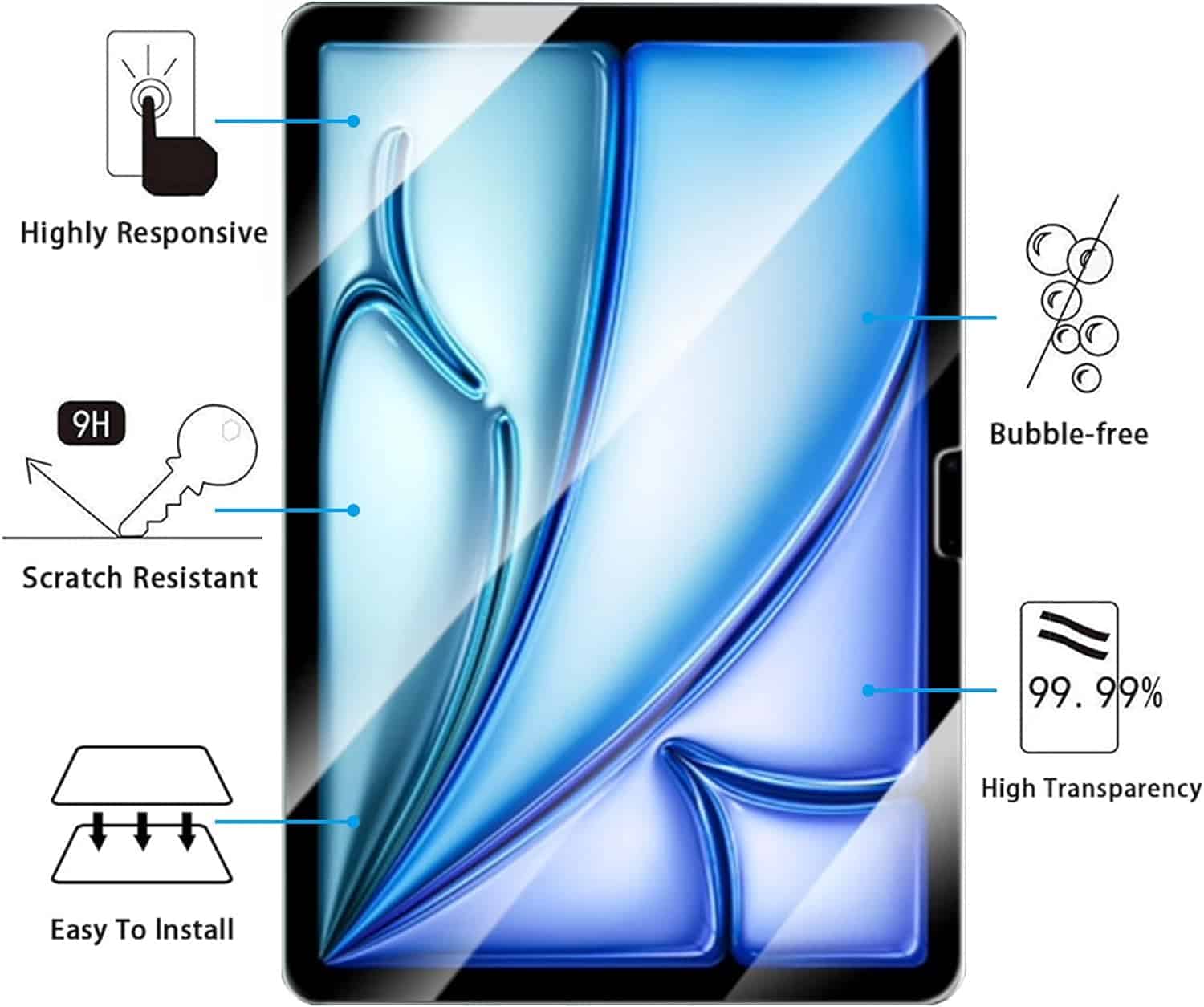 (2 Pack) For iPad Air 13 inch 2024 Pro 13 inch 2024 Tempered Glass Screen Protector