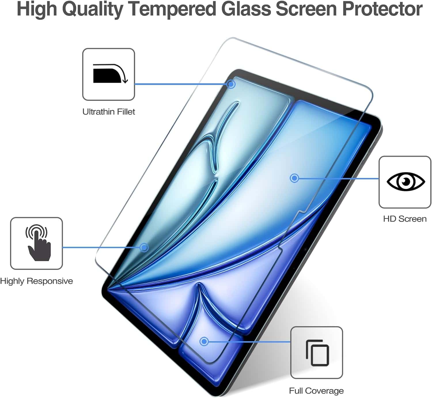 (2 Pack) For iPad Air 13 inch 2024 Pro 13 inch 2024 Tempered Glass Screen Protector