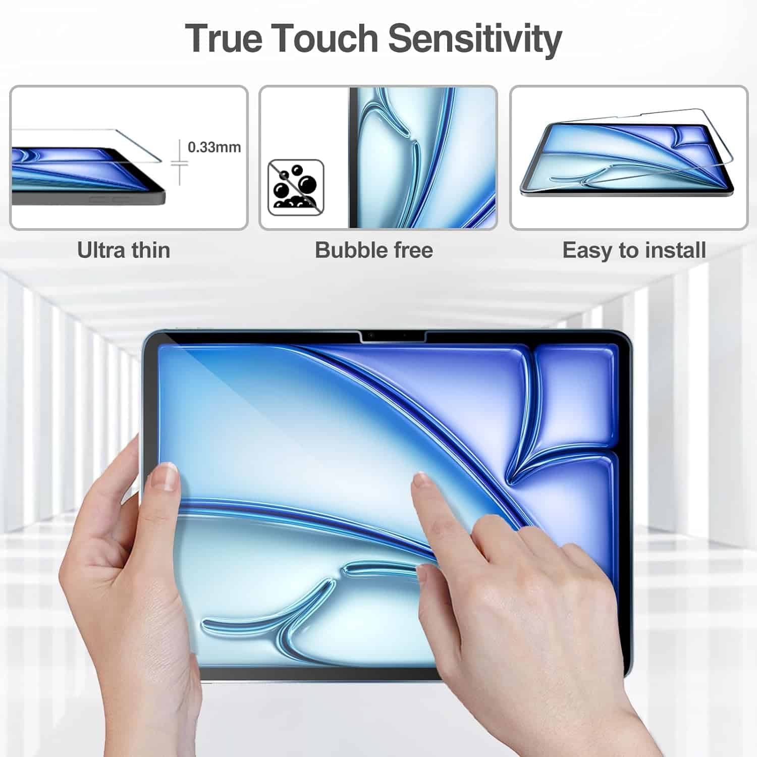 (2 Pack) For iPad Air 11 inch 2024 Tempered Glass Screen Protector