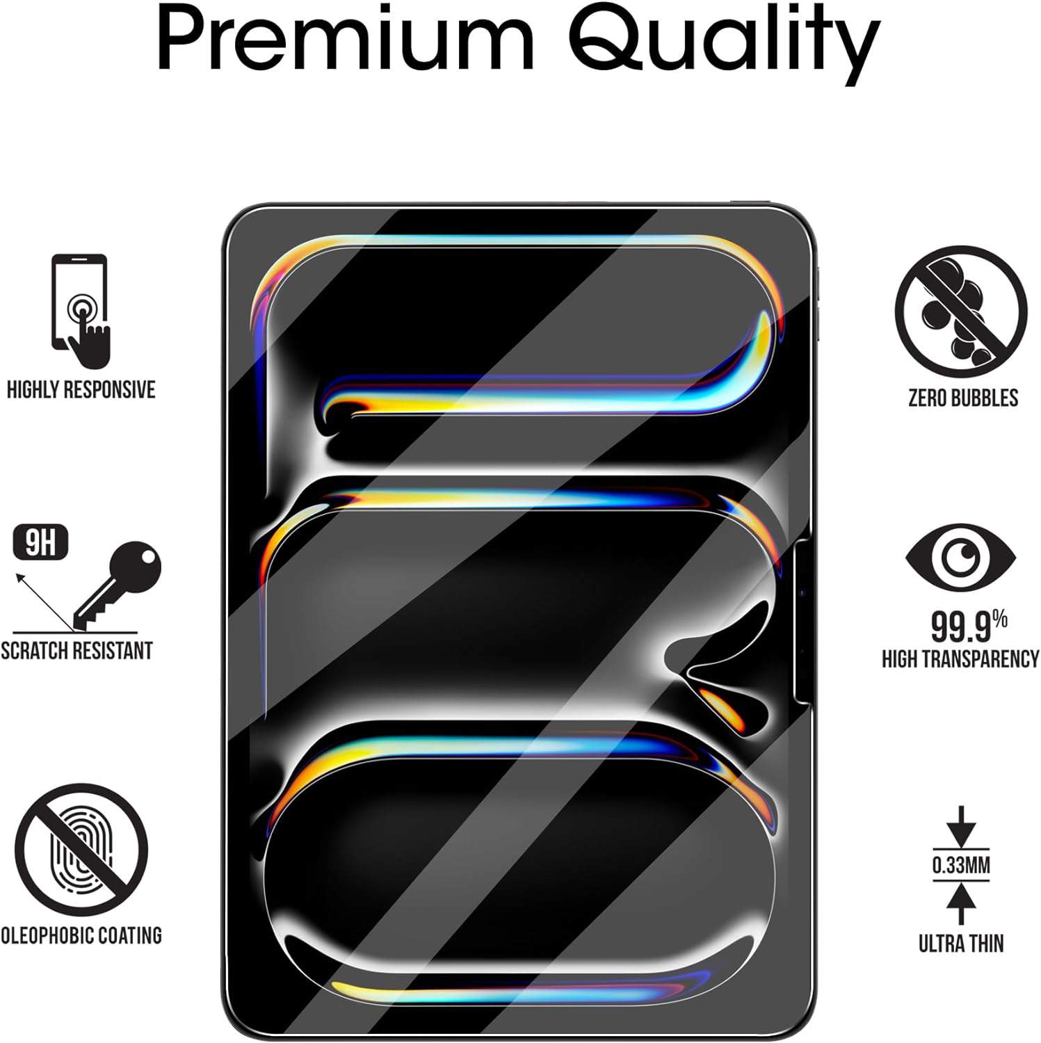 (2 Pack) For iPad Air 13 inch 2024 Pro 13 inch 2024 Tempered Glass Screen Protector