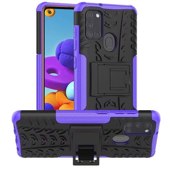 Samsung Galaxy A21S Rugged Case Shockproof Heavy Duty Tough Back Protective Cover (Purple)