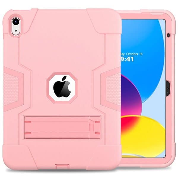 Apple iPad 10th Gen 10.9 inch 2022 Hybrid Fancy Shockproof Heavy Duty Kickstand Case Cover (Rose Gold)