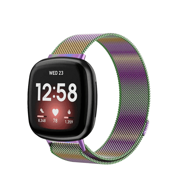 For Fitbit Sense /Fitbit Sense 2 Magnetic Milanese Band Stainless Steel Loop Mesh Wristband Strap Bracelet (Rainbow)