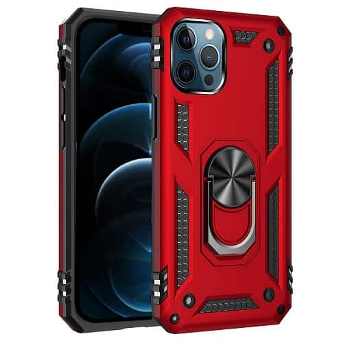 Apple iPhone 12 Pro Max Anti Scratch Rugged Magnetic Car Mount Ring Kickstand Case Cover (Red)