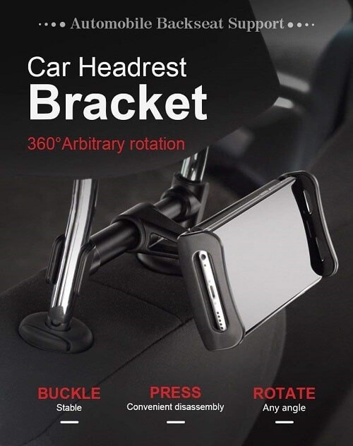 360° Rotation Car Headrest Mount, Phone Tablet Car Headrest Grip Mount Stand Cradle Bracket Holder for iPad/ Samsung Galaxy Tab
