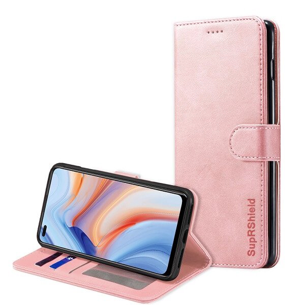 Oppo Reno4 5G Wallet Case Flip Leather Card Slots Pocket Magnetic Stand Cover (Rose Gold)