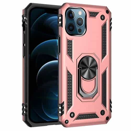 Apple iPhone 12 Pro Max Anti Scratch Rugged Magnetic Car Mount Ring Kickstand Case Cover (Rose Gold)