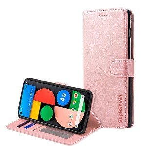 Google Pixel 4a 5G Wallet Leather Flip Case Shockproof Magnetic Card Slots Cover (Rose Gold)