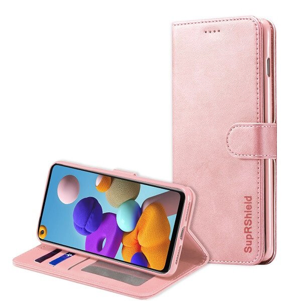 Samsung Galaxy A21s Wallet Flip Case Leather Card Slots Cover (Rose Gold)