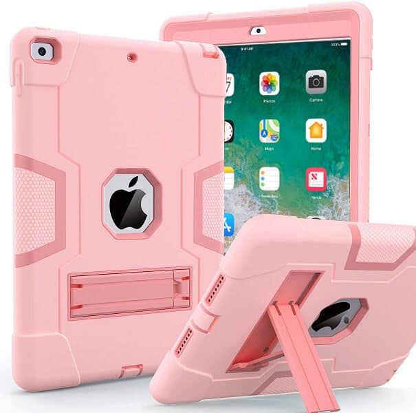 iPad 6th 5th Gen Air 1 Heavy Duty Case 9.7 Fancy Hybrid Stand Cover (Rose Gold)