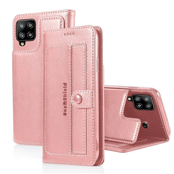 Samsung Galaxy A22 4G Wallet Case Flip Leather Card Slots Shockproof Magnetic Stand Cover (Rose Gold Style 2)