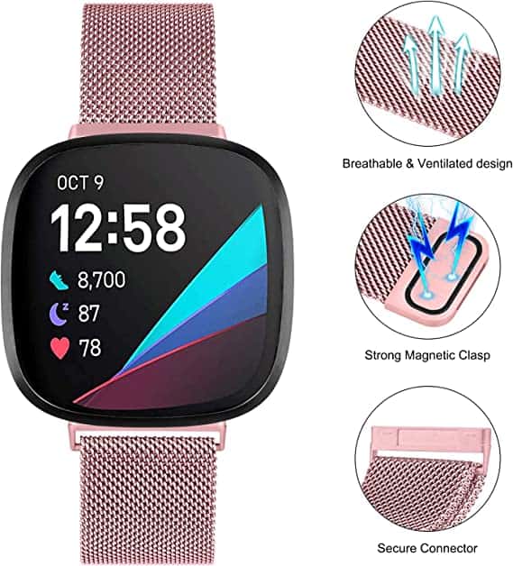 For Fitbit Sense /Fitbit Sense 2 Magnetic Milanese Band Stainless Steel Loop Mesh Wristband Strap Bracelet (Rainbow)