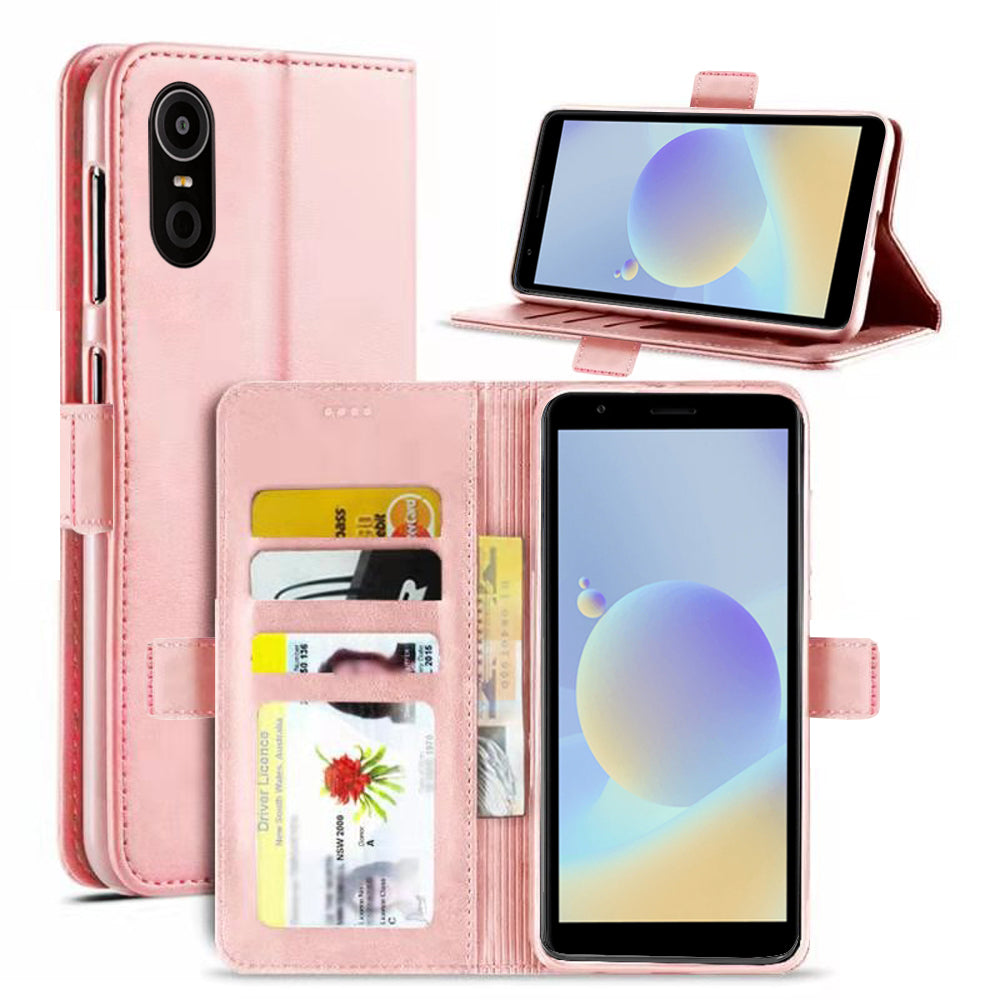 For TCL 605 4G SupRShield Case Leather Card Holder Wallet Flip Cover