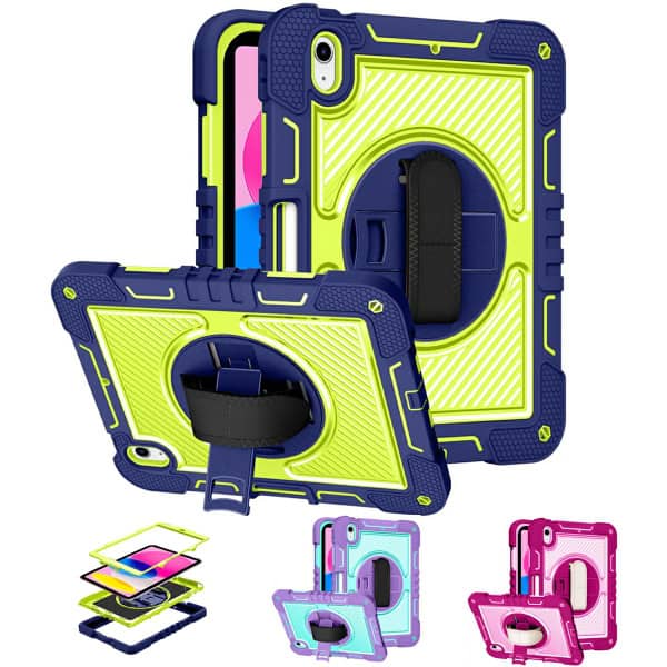 For Apple iPad 10th Gen 10.9 2022 Rotatable Military Grade Case Shockproof Multi-Layer Protective Kickstand Cover