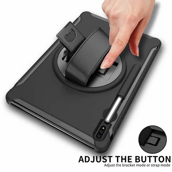 For Samsung Galaxy Tab S7 FE 2021 12.4 Inch SM-T730 T736B With S-Pen Holder Military Grade Rotating Case TPU Shockproof Multi-Layer Protective Kickstand Cover (Black)