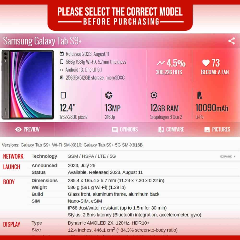 Samsung Galaxy Tab S9 /S9+ Plus Clear Case Shockproof Heavy Duty Gel Clear Air Cushion Cover