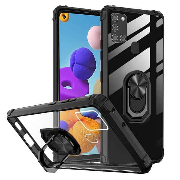 Samsung Galaxy A21S Shockproof Ring Case Magnetic Car Mount Holder Back Cover (Clear)