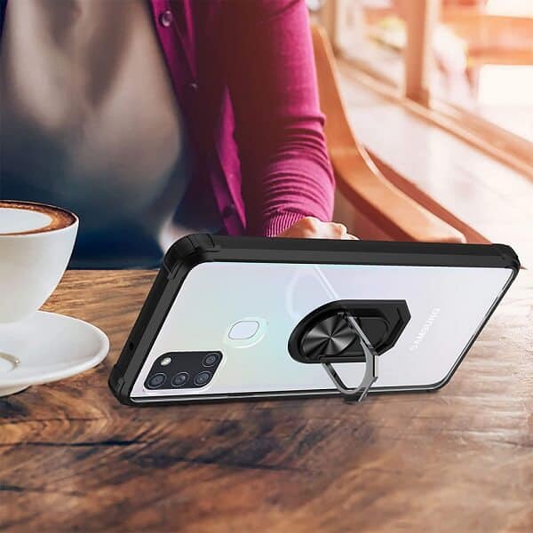 Samsung Galaxy A21S Shockproof Ring Case Magnetic Car Mount Holder Back Cover (Clear)
