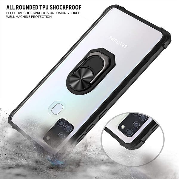 Samsung Galaxy A21S Shockproof Ring Case Magnetic Car Mount Holder Back Cover (Clear)
