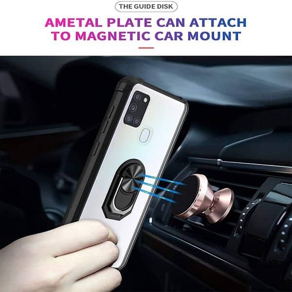 Samsung Galaxy A21S Shockproof Ring Case Magnetic Car Mount Holder Back Cover (Clear)
