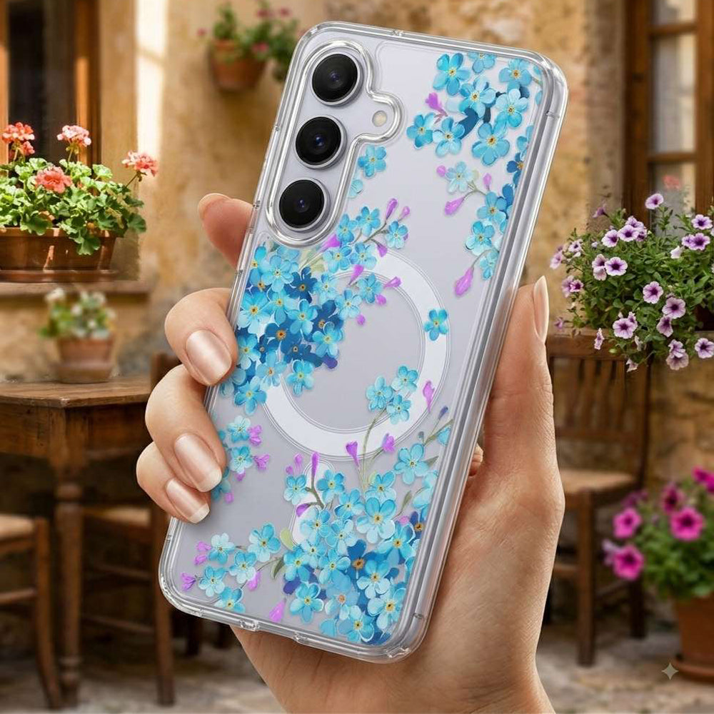 For Samsung Galaxy S26/S25/S24 Ultra Cute Floral Flower Pattern Hard Clear MagSafe Magnetic Protective Back Case Cover