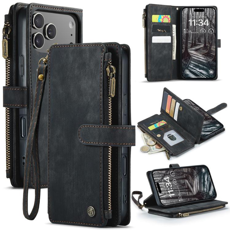 CaseMe C30 For Apple iPhone 18 17 Pro Max Air Vintage Leather Folio Zipper Wallet Case with Magnetic Closure and 7 Card Slots