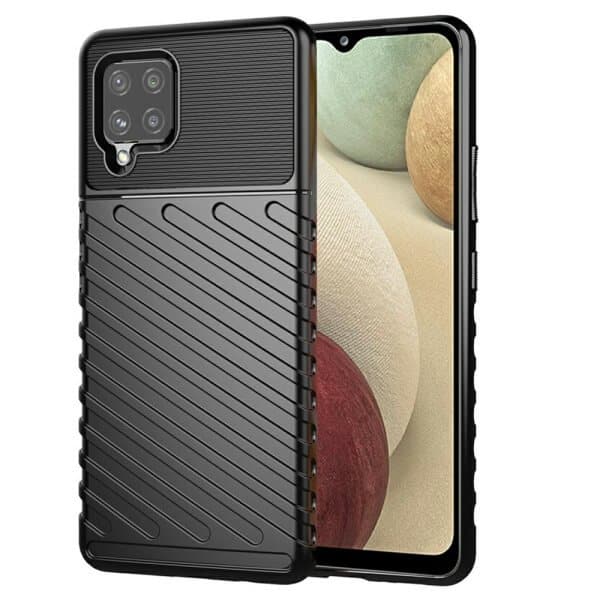 Samsung Galaxy A12 Case Shockproof Absorption Anti Scratch Heavy Duty Durable Drop Protection Phone Armor Back Cover (Black)