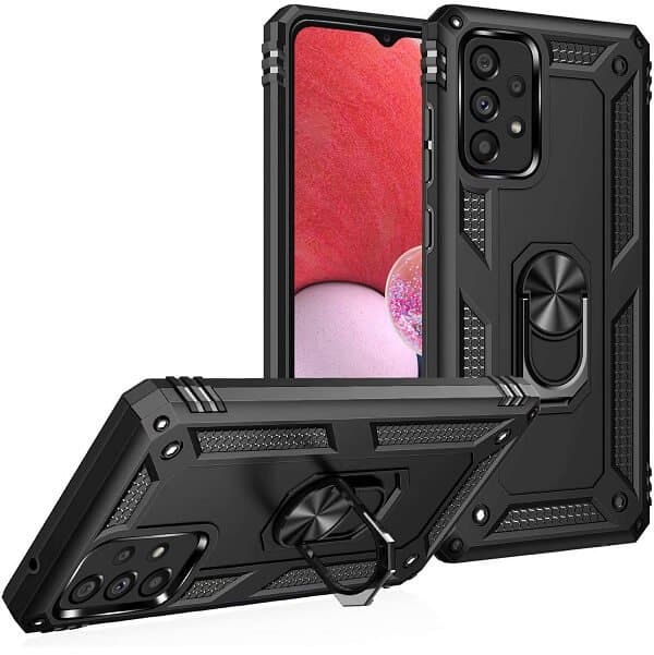 Samsung Galaxy A13 4G Anti Scratch Rugged Magnetic Car Mount Ring Shockproof Heavy Duty Cover (Black)