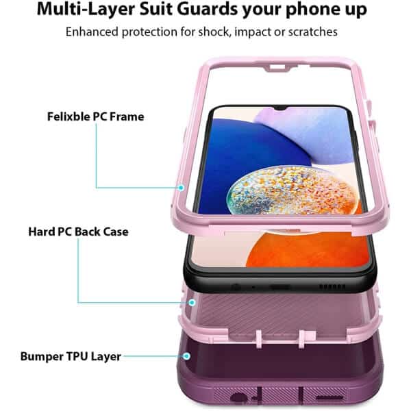 Samsung Galaxy A14 5G Case Drop Resistant Defender Tradies Heavy Duty Rugged Shockproof Tough Cover (Purple)
