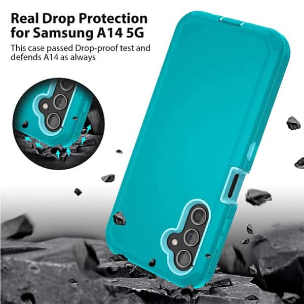 Samsung Galaxy A14 5G Case Drop Resistant Defender Tradies Heavy Duty Rugged Shockproof Tough Cover (Teal)