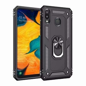 For Samsung Galaxy A20/A30 Anti Scratch Rugged Magnetic Ring Stand Case Cover (Black)