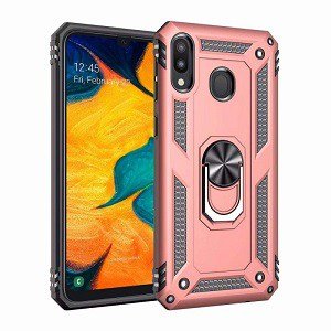 For Samsung Galaxy A20/A30 Anti Scratch Rugged Magnetic Ring Stand Case Cover (Rose Gold)