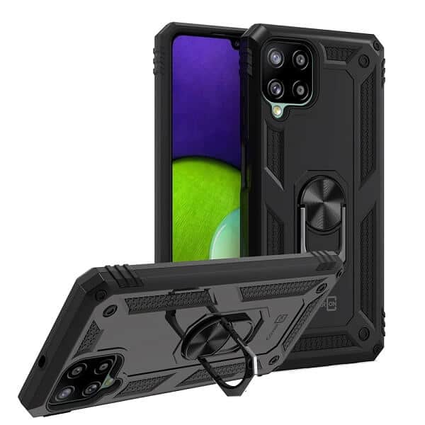 Samsung Galaxy A22 4G Magnetic Ring Rugged Shockproof Case Heavy Duty Protective Back Cover (Black)