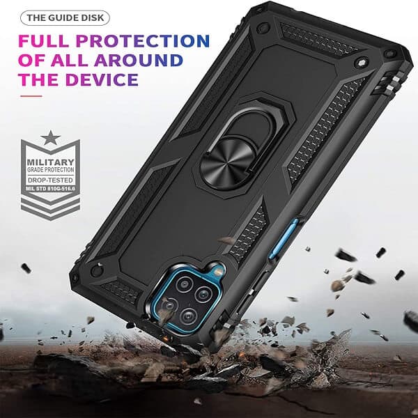 Samsung Galaxy A22 4G Magnetic Ring Rugged Shockproof Case Heavy Duty Protective Back Cover (Black)